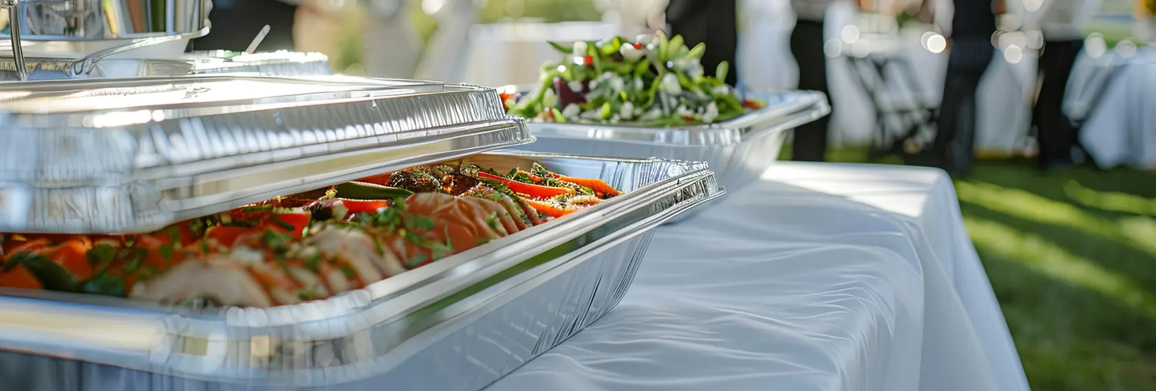 Catering trays set out on a buffet table