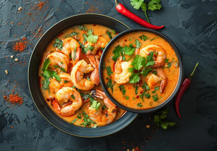 King prawn curry in an orange coconut sauce